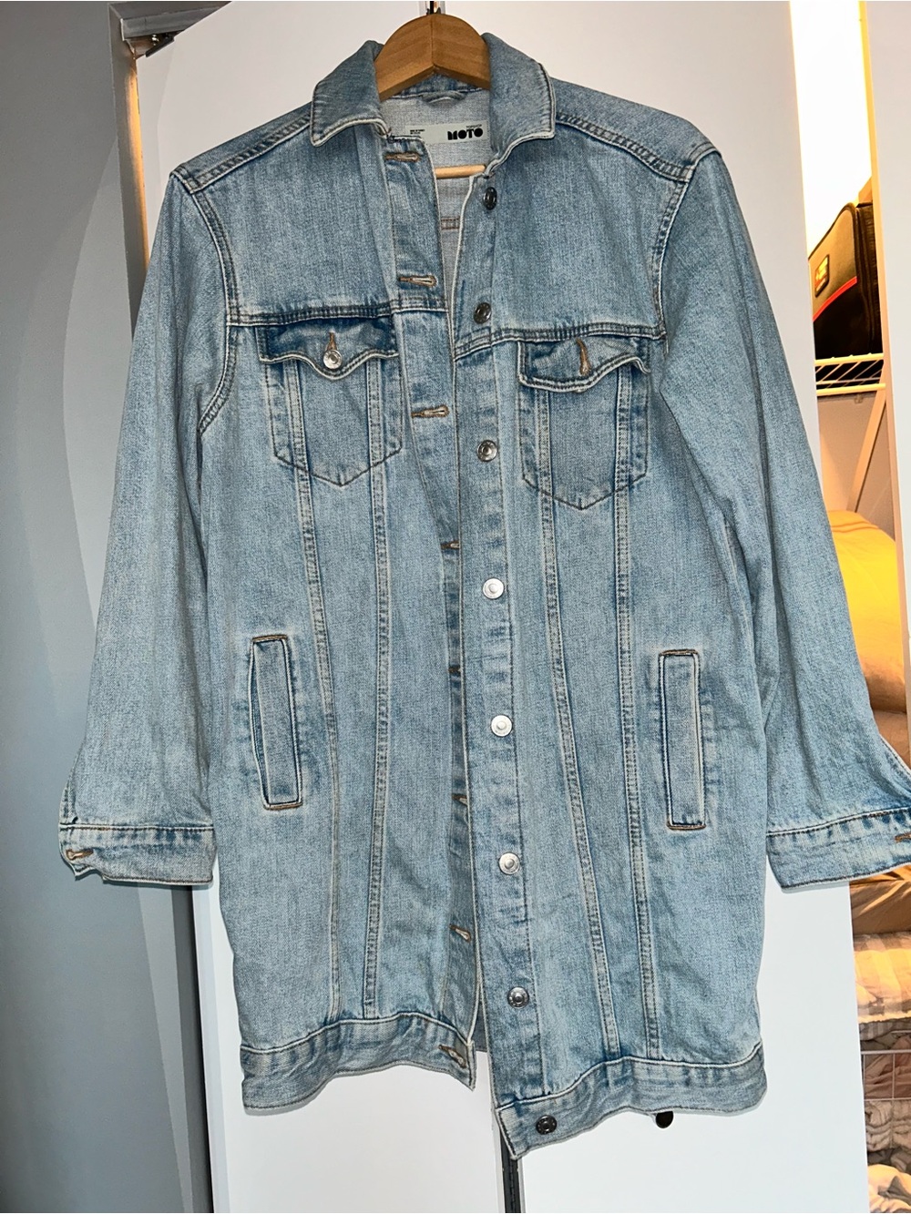 Long line Topshop Light Blue Long Denim Jacket